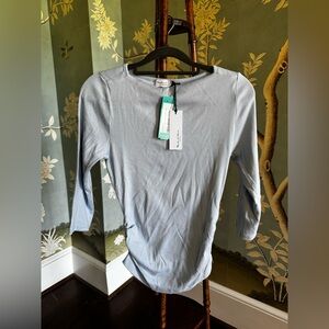 Michael Stars long sleeve light blue ruched shirt NWT